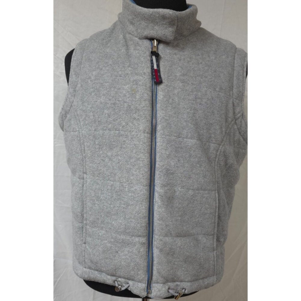 Tommy Hilfiger Mens XL Blue Grey Reversable Full Zip Fleece Logo Flag Hike Vest